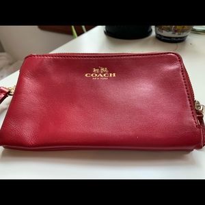 Red Coach Double-Zip Wrist Wallet
